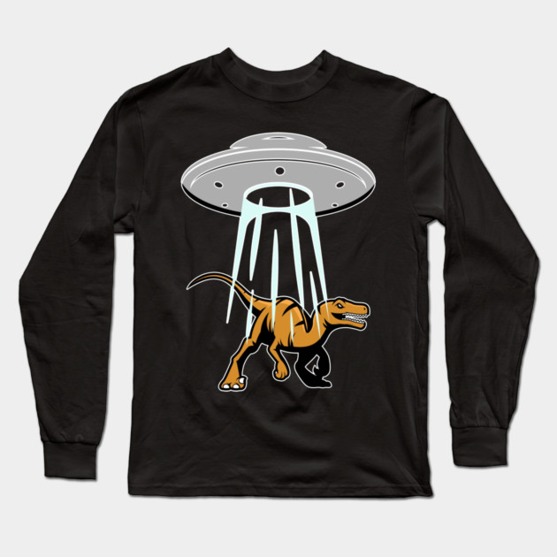 UFO Alien Abduction Dinosaur Raptor Gift Long Sleeve T-Shirt by belownormal