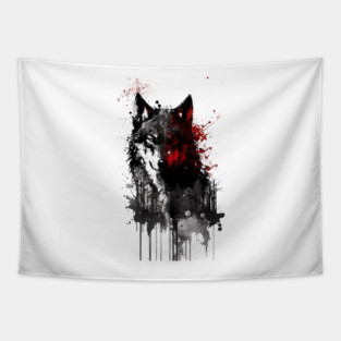 Ink Gray Wolf Portrait Tapestry