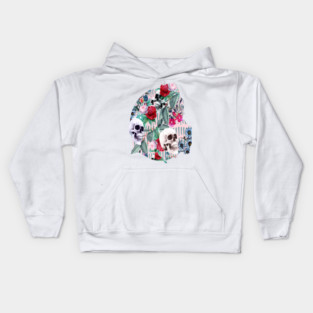 Flowers and Skulls (Pink) Kids Hoodie