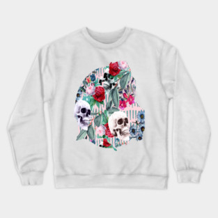 Flowers and Skulls (Pink) Crewneck Sweatshirt