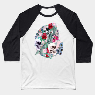 Flowers and Skulls (Pink) Baseball T-Shirt