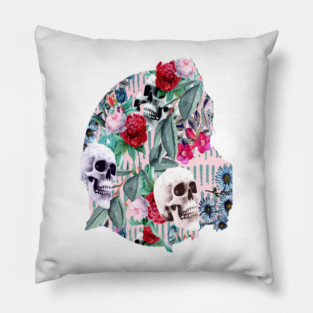 Flowers and Skulls (Pink) Pillow