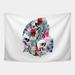 Flowers and Skulls (Pink) Tapestry