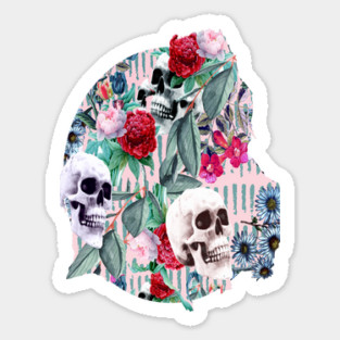 Flowers and Skulls (Pink) Sticker