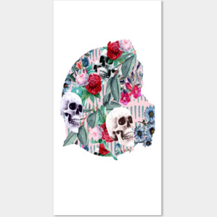 Flowers and Skulls (Pink) Posters and Art