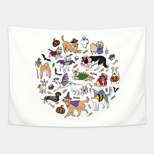 Dogs Fun Halloween Tapestry