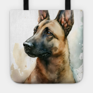 Belgian Malinois Dog Watercolor Portrait Tote