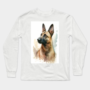 Belgian Malinois Dog Watercolor Portrait Long Sleeve T-Shirt