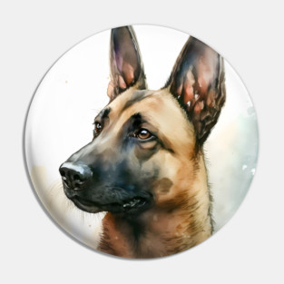 Belgian Malinois Dog Watercolor Portrait Pin