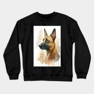 Belgian Malinois Dog Watercolor Portrait Crewneck Sweatshirt