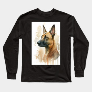 Belgian Malinois Dog Watercolor Portrait Long Sleeve T-Shirt