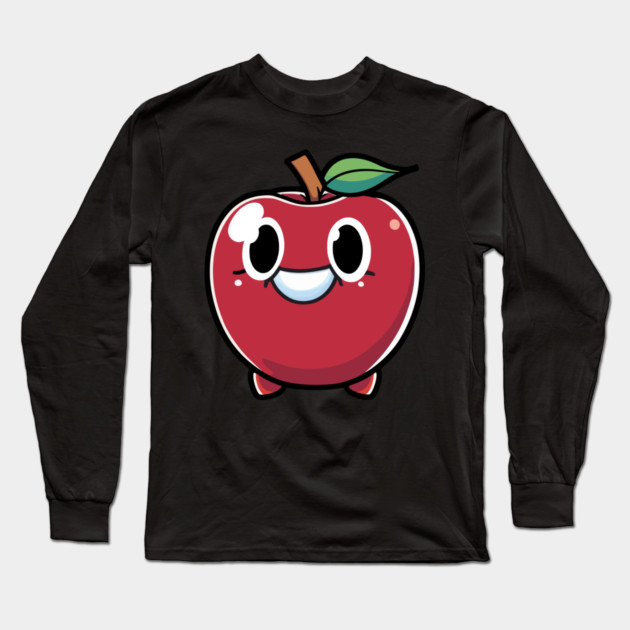Cute Kawaii Smiling Apple Long Sleeve T-Shirt by belownormal
