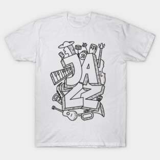 Jazz Halftone Doodle Black T-Shirt