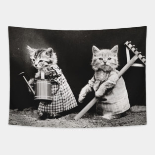 Kittens Vintage Gardening Tapestry
