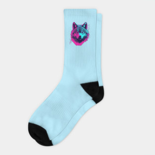 Vaporwave Wolf Head Socks