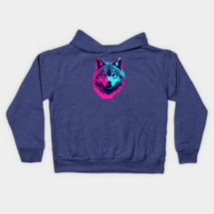 Vaporwave Wolf Head Kids Hoodie