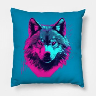 Vaporwave Wolf Head Pillow