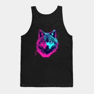 Vaporwave Wolf Head Tank Top