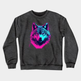 Vaporwave Wolf Head Crewneck Sweatshirt