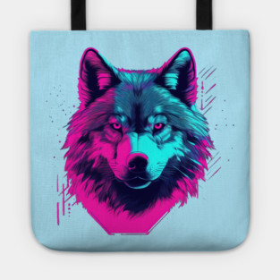 Vaporwave Wolf Head Tote