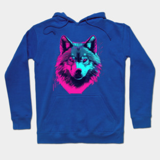 Vaporwave Wolf Head Hoodie