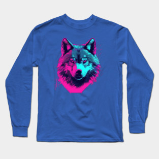 Vaporwave Wolf Head Long Sleeve T-Shirt