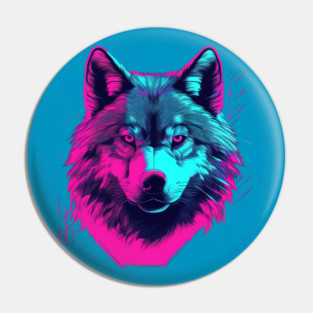 Vaporwave Wolf Head Pin
