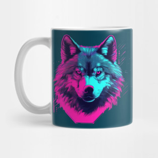 Vaporwave Wolf Head Mug