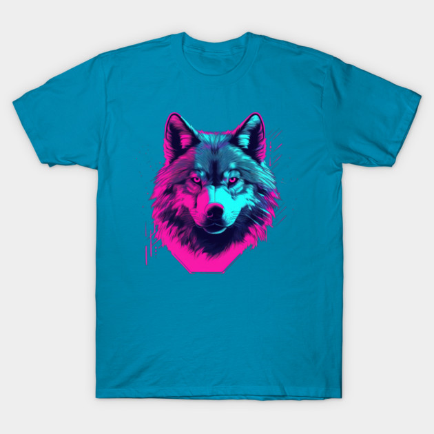 Vaporwave Wolf Head T-Shirt by SymbioticDesign