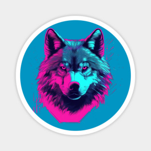 Vaporwave Wolf Head Magnet