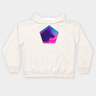 Retro Low Poly Vaporwave Wolf's Head Kids Hoodie