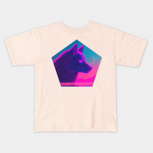 Retro Low Poly Vaporwave Wolf's Head Kids T-Shirt
