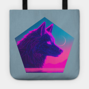 Retro Low Poly Vaporwave Wolf's Head Tote