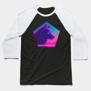 Retro Low Poly Vaporwave Wolf's Head Baseball T-Shirt