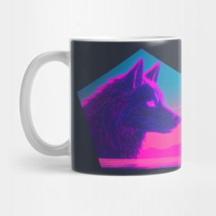 Retro Low Poly Vaporwave Wolf's Head Mug