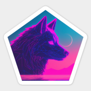 Retro Low Poly Vaporwave Wolf's Head Sticker