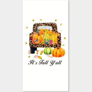It's fall y'all Autumn Pumpkin Truck Buffalo plaid Posters and Art