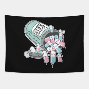 chill pills cute pills cartoon Tapestry