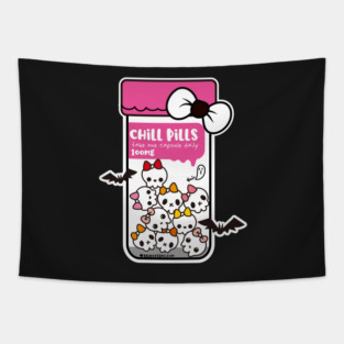 chill pills cute skull cartoon Tapestry
