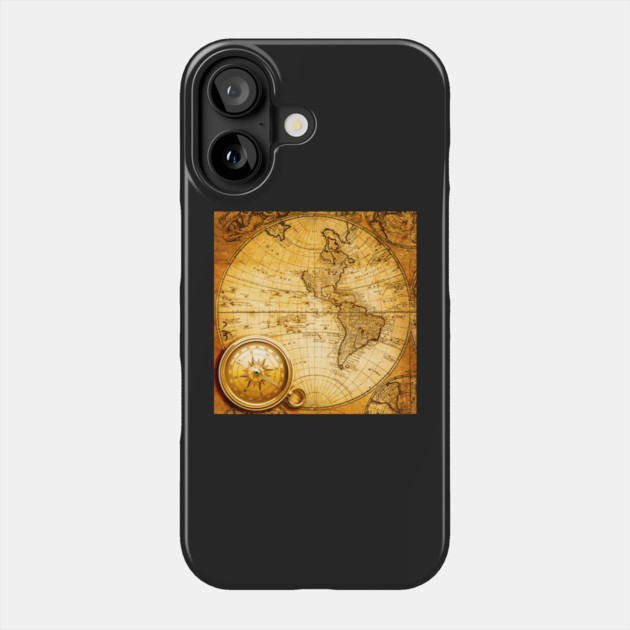 Vintage Beautiful Abstract Old Compass on Vintage Map 1746 Phone Case by Darksavage