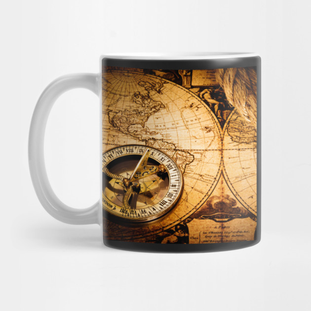Vintage Beautiful Abstract Old Compass and Rope on Vintage Map 1752 by Darksavage
