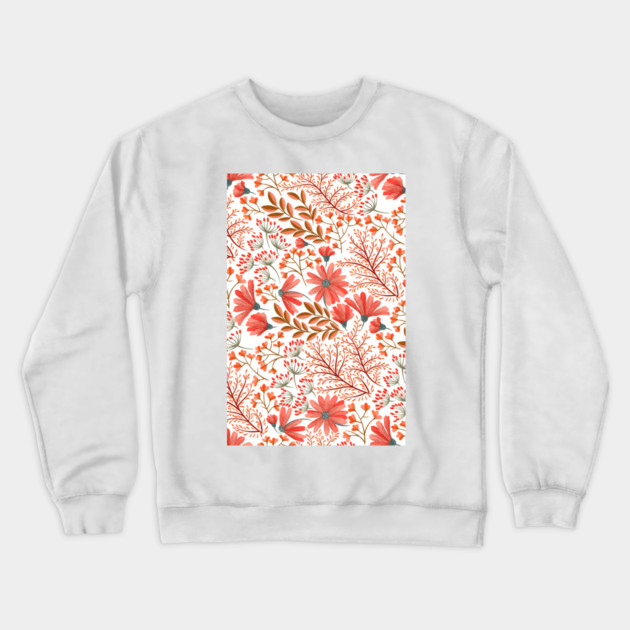 Beautiful Nature Red Pink Flowers Watercolor Seamless Abstract Floral Crewneck Sweatshirt by Darksavage