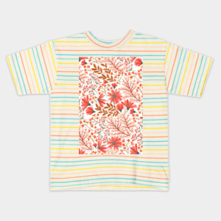 Beautiful Nature Red Pink Flowers Watercolor Seamless Abstract Floral Kids T-Shirt