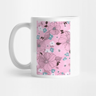 Beautiful drawing flowers leaves Purple Pink Watercolor Seamless Abstract pattern Floral Mug