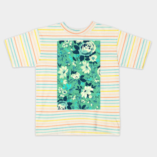Vintage Beautiful Flower Blue Aqua Watercolor Abstract Pattern Turquoise Floral Kids T-Shirt