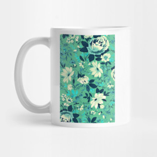 Vintage Beautiful Flower Blue Aqua Watercolor Abstract Pattern Turquoise Floral Mug