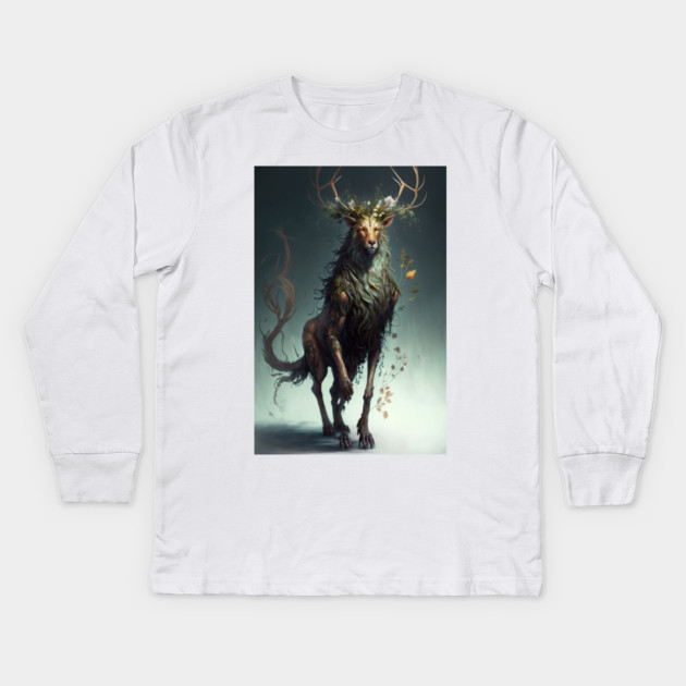 The Lion-Deer God: A Mythical Beast of Power and Grace Kids Long Sleeve T-Shirt by Darksavage