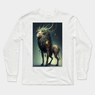 The Divine Chimera: A Fusion of Lion and Deer in One Mythical Being Long Sleeve T-Shirt