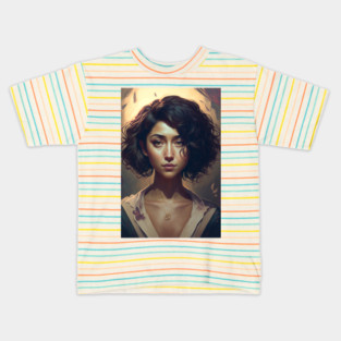 Beauty in Short Waves: The Girl with Wavy Hair Kids T-Shirt