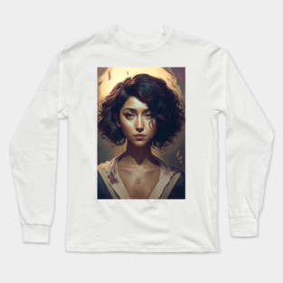 Beauty in Short Waves: The Girl with Wavy Hair Long Sleeve T-Shirt